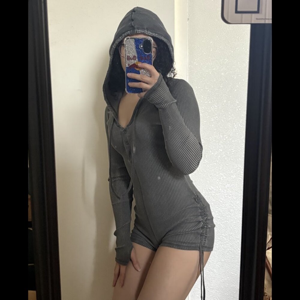 SOLD Dollskill Darker Wavs Crossfade Hooded Romper Dark Grey